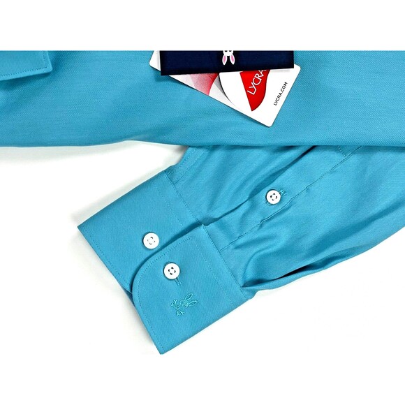 NWT Psycho Bunny Modern Fit No Iron Stretch Dress Shirt Teal Blue Men 15.5 32/33 - Picture 4 of 7